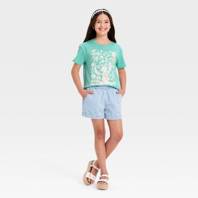 Girls' Disney Lilo & Stitch Short Sleeve Graphic T-Shirt - Aqua M