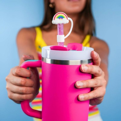 CharCharms 4pk Nature Straw Topper: PVC Drinkware Accessories, Dishwasher-Safe, Blue, Hot/Cold Beverages, Straw Caps