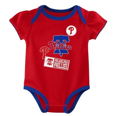MLB Philadelphia Phillies Infant Girls' 3pk White Bodysuit - 0-3M: Team Logo Knit Apparel