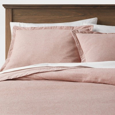 Full/Queen Cotton Linen Chambray Duvet Cover & Sham Set Terracotta - Threshold: Woven Bedding Sets with Inner Ties, OEKO-TEX Certified