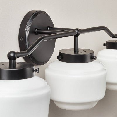 Milk Glass 3-Bulb Vanity Wall Sconce Black Finish - Hearth & Hand with Magnolia: Matte Iron Fixture, UL Listed, E26 (LOCAL PICKUP ONLY)