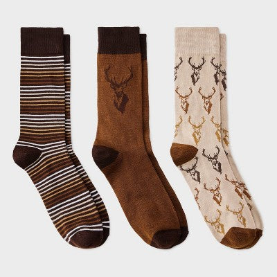 Men's Gifting Socks 3pk - Goodfellow & Co Brown 7-12
