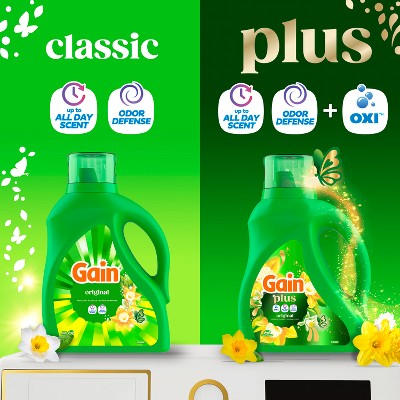 Gain Original Plus Liquid Laundry Detergents 45 Loads - 60oz: Cold Water Detergent, Spill-Resistant Lid, Paraben-Free