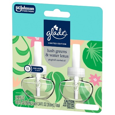 Glade PlugIns Spring Scented Oil Air Freshener Plug In Refills - Lush Greens & Water Lotus - 2ct/1.34oz