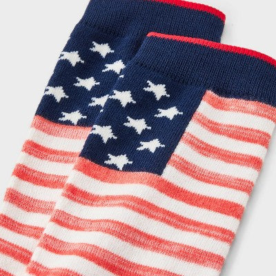 Women's American Flag Crew Socks - Red/Navy 4-10: Lightweight Knit, Banded Cuff, Stripe Pattern
