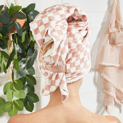 Kitsch Extra Large Quick-Dry Hair Towel Wrap - Terracotta Checker