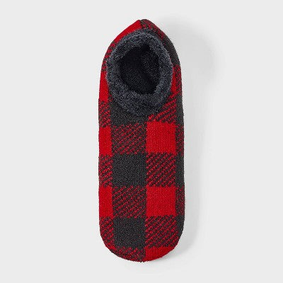 Women's Buffalo Plaid Double Lined Cozy Booties with Grippers - Auden Red/Black 4-10