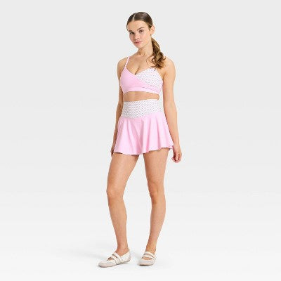 Women's Knit Flowy Skort - JoyLab Light Pink Polka Dot M