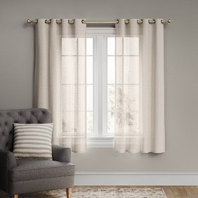 1pc 54"x63" Light Filtering Textured Weave Window Curtain Panel Cream - Threshold: Traditional Grommet Top, UV Protection