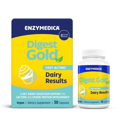 Enzymedica Digest Gold Fast-Acting Vegan Dairy Results for Full Dairy and Lactose Relief Capsules - 30ct
