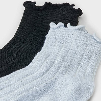 Girls' 2pk Sparkle Dressy Ankle Socks - Cat & Jack White/Black L