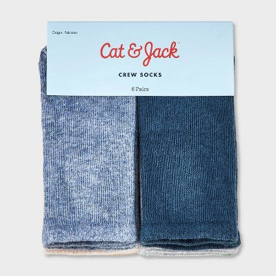Baby 6pk 'Dino' Crew Socks - Cat & Jack 6-12M: Knit, Flat Seams