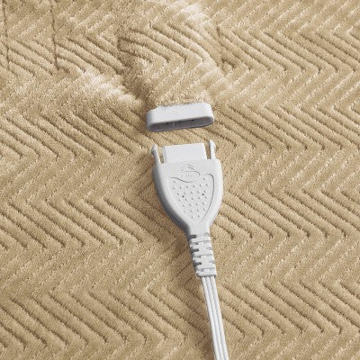 Brookstone Full/Queen Heated Micro Herringbone Blanket Taupe