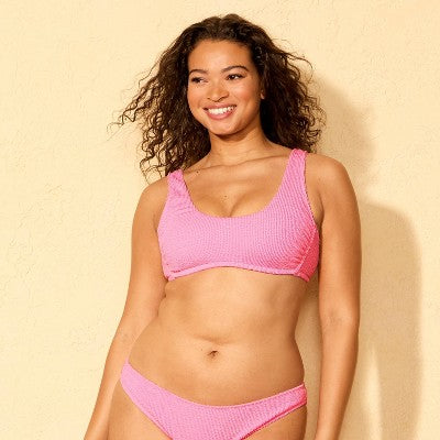 Women's Pucker Scoop Bralette Bikini Top - Wild Fable Pink M