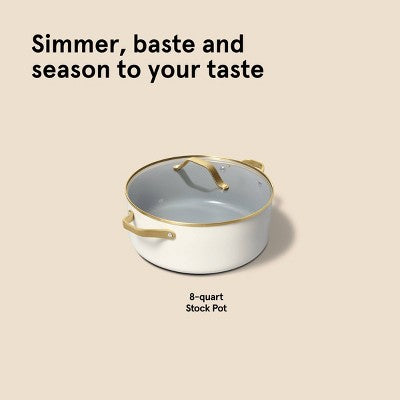 8qt Nonstick Ceramic Coated Aluminum Wide Stock Pot with Champagne Handle Cream - Figmint