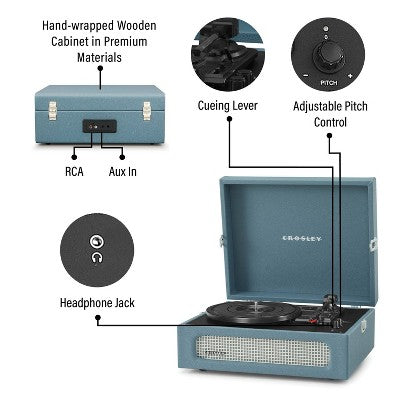 Crosley Voyager Bluetooth Vinyl Record Player - Washed Blue