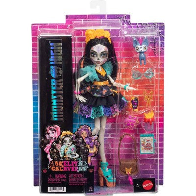 Monster High Skelita Calaveras Fashion Doll in Ruffled Dress with Pet Candelita and 7 Accessories