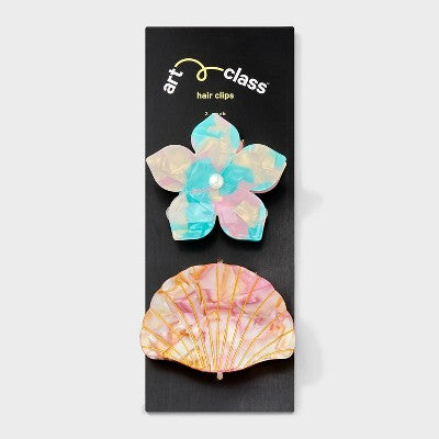 Girls' 2pk Hibiscus and Seashell Claw Clip Set - art class