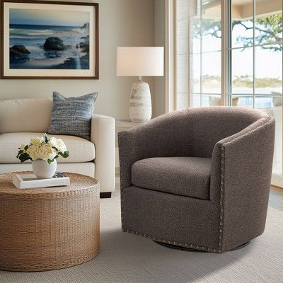 Madison Park Sheldon Swivel Chair Chocolate : Upholstered Accent, No Assembly, 300lb Capacity (LOCAL PICKUP ONLY)