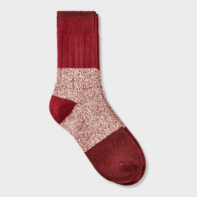 Women's Colorblock Ribbed Super Soft Crew Boot Socks - Auden Red/Tan 4-10