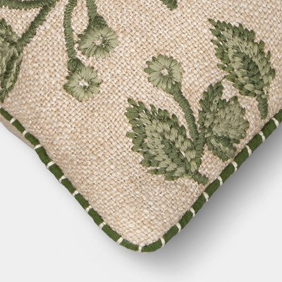 Square Embroidered Vine Pillow Neutral/Green - Threshold