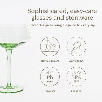 over&back 11 fl oz Facet Coupe Glass Bright Green Aqua