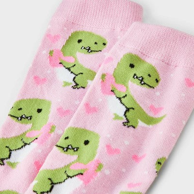 Women Cute Dinos Valentine's Day Crew Socks - Pink 4-10