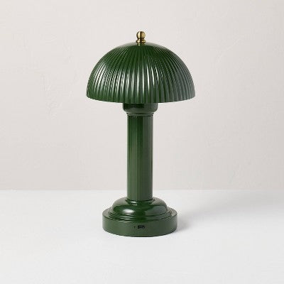 11.5" Fluted Metal Rechargeable Library Table Lamp Green (Includes LED Light Bulb) - Hearth & Hand with Magnolia