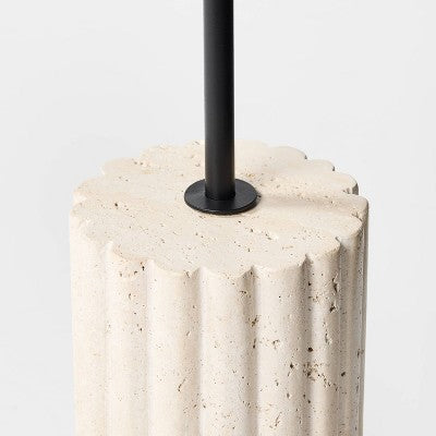 Round Side Table with Brown Top and Travertine Base - Threshold designed with Studio McGee (LOCAL PICKUP ONLY)