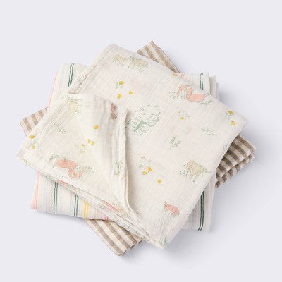 Muslin Swaddle Baby Blankets - Farm Friends - 3pk - Cloud Island
