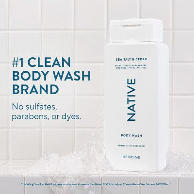 Native Body Wash for Men & Women - Sea Salt & Cedar - Sulfate Free - 18 fl oz: Moisturizing Nourishing Liquid