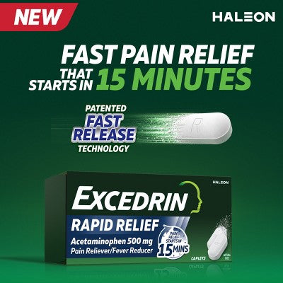 Excedrin Rapid Relief Acetaminophen Caplets - 80ct: Oral General Pain Reliever, 500mg Strength