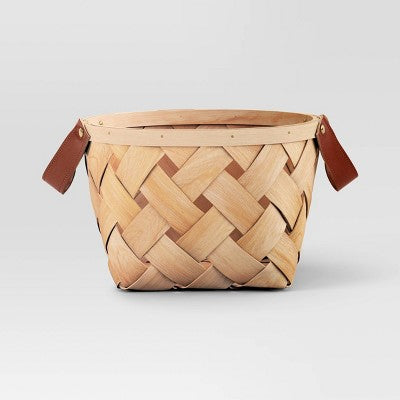 Wood Decorative Basket with Faux Leather Handles - Threshold