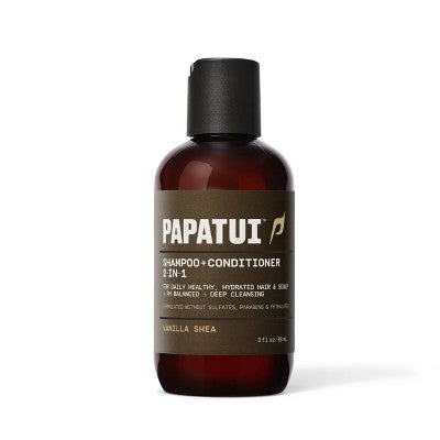 Papatui Men's Paraben-Free and Sulfate-Free 2-in-1 Shampoo + Conditioner - Trial and Travel Size - Vanilla Shea - 3 fl oz