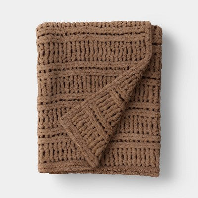 Chunky Chenille Rib Knit Throw Brown - Threshold