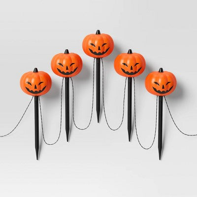 5ct 14" LED Orange Jack-O-Lantern Halloween Novelty Pathway Lights with Timer - Hyde & EEK! Boutique
