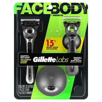 Gillette Labs Men's Razor Duo Pack Face Razor with Stand and Body + Intimate Razor with Magnetic Hanger