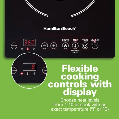 Hamilton Beach Induction Cooktop - Black: 1800W Electric Ceramic Smooth Top, 7 Settings, Countertop, 1 Burner