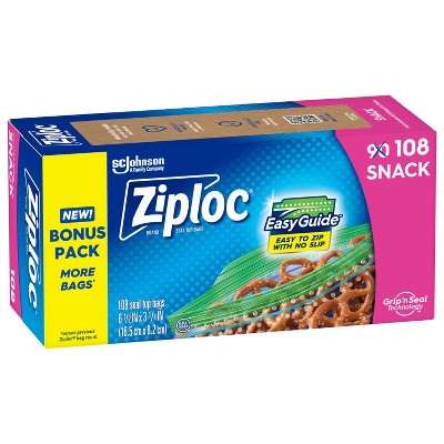 Ziploc Snack Bags with Grip 'n Seal Technology - 108ct