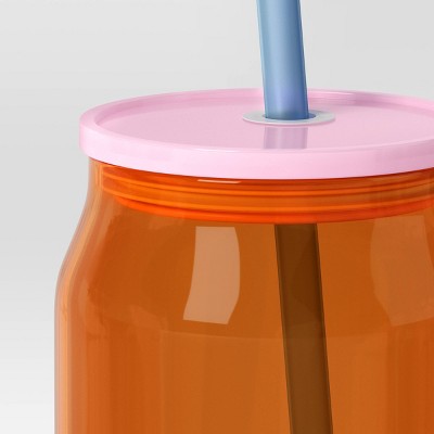 17oz Glass Colorblock Straw Tumbler Orange - Room Essentials: Borosilicate Glass, Cold Beverages, Hand Wash, 8" Height