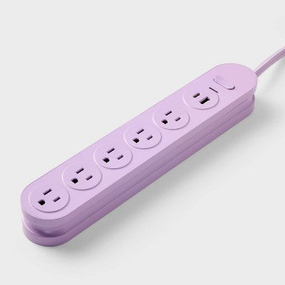 5 Outlet Surge Protector 3' Cord with USB Purple - heyday