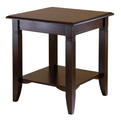 Nolan End Table Cappuccino - Winsome: Solid Wood, Composite, Ribbed Leg Detail, Fixed Shelf (LOCAL PICKUP ONLY)