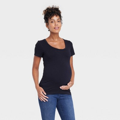 Womens Seamless Ribbed Scoopneck Maternity T-Shirt XL