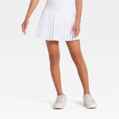 Girls' Mid Rise Pleated Active Skort - All In Motion White S
