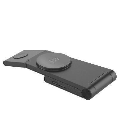 Just Wireless 3-in-1 Magnetic Wireless Charger - Black: USB-C, MagSafe Compatible