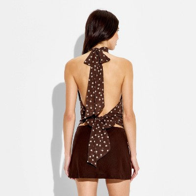 Women's Chiffon Halter Top - Wild Fable Brown Polka Dots M