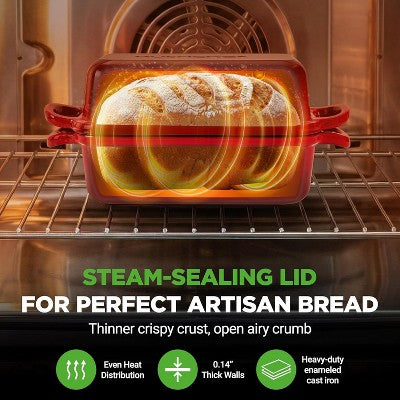 NutriChef Cast Iron Loaf Pan – 2 Quart with Lid & Silicone Gloves - NCCIELF2RD (LOCAL PICKUP ONLY)