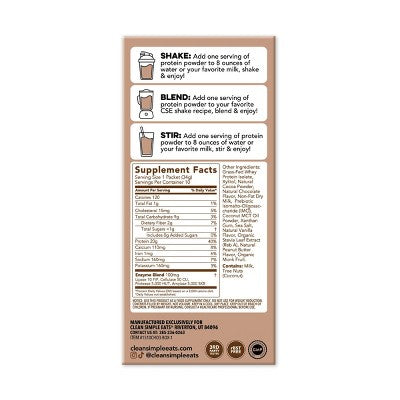Clean Simple Eats Protein Powder Sticks - Chocolate Brownie Batter - Whey Protein Isolate - 12oz/10ct