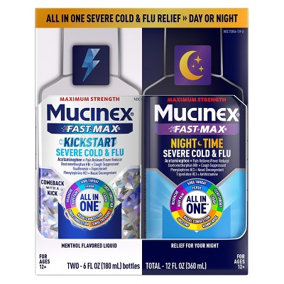 Mucinex All-in-One & Nightshift Kickstart Liquid Cold & Flu Treatment - 12 fl oz