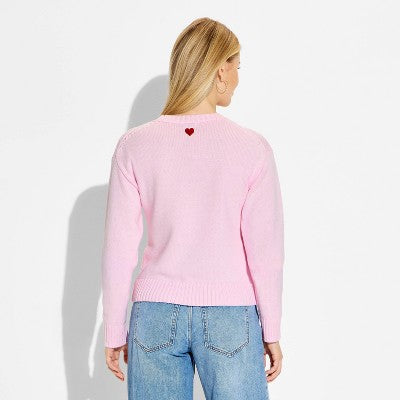 Women's "Dump Him" Crewneck Pullover Sweater - Pink Quote XXS